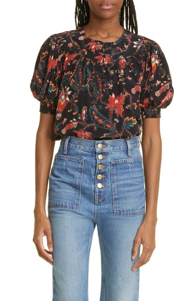 Ulla Johnson Dina Puff Sleeve Silk Top In Obsidian