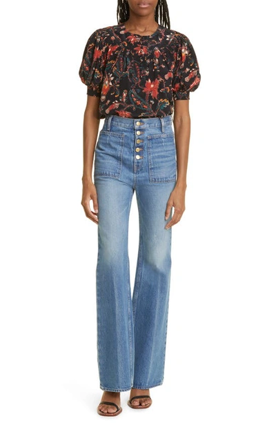 Ulla Johnson Dina Puff Sleeve Silk Top In Obsidian