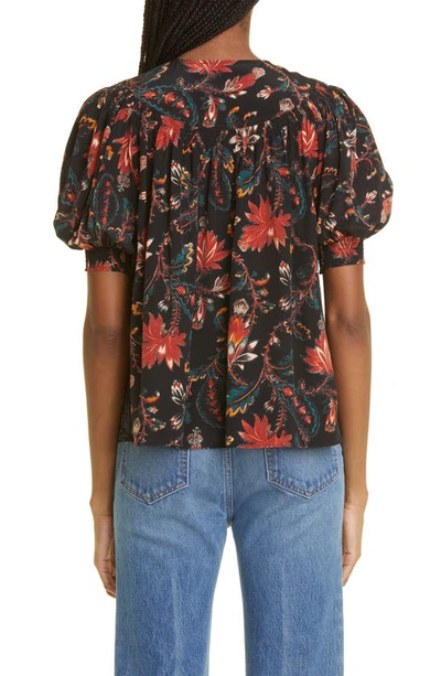 Ulla Johnson Dina Puff Sleeve Silk Top In Obsidian