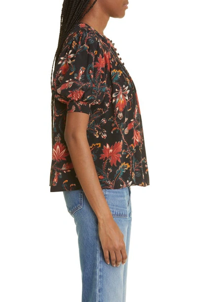 Shop Ulla Johnson Dina Puff Sleeve Silk Top In Obsidian