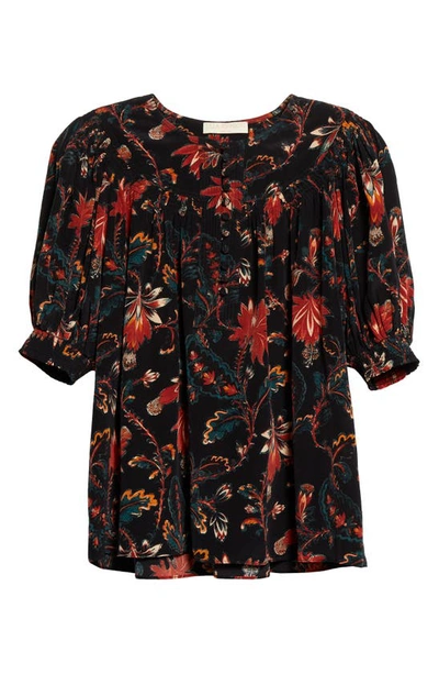 Shop Ulla Johnson Dina Puff Sleeve Silk Top In Obsidian