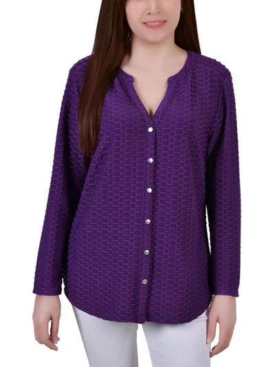 Shop Ny Collection Petites Womens Honeycomb Button Front Tunic Top In Purple