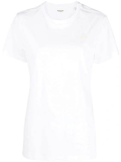 Shop Isabel Marant Étoile White Embroidered-logo Organic Cotton T-shirt