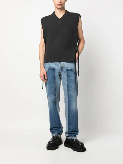 Shop Balmain Hybrid Panelled Straight-leg Denim Jeans In Blue