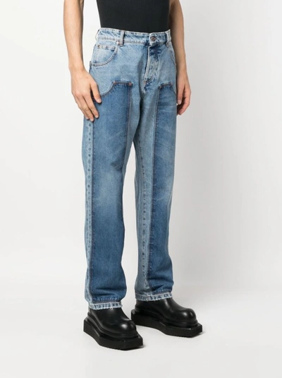 Shop Balmain Hybrid Panelled Straight-leg Denim Jeans In Blue