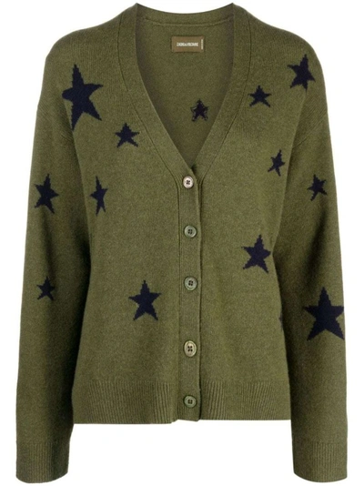 Shop Zadig & Voltaire Mirka Star-pattern Cashmere Knitwear Cardigan In Green