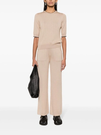Shop Lorena Antoniazzi Straight-leg Ribbed-knit Trousers In Neutrals