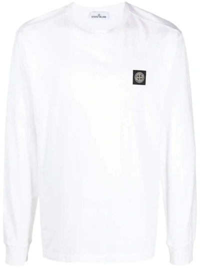 Shop Stone Island Compass-patch White Long-sleeve T-shirt