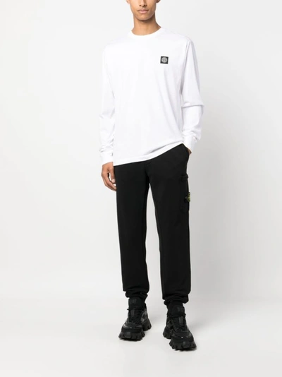 Shop Stone Island Compass-patch White Long-sleeve T-shirt