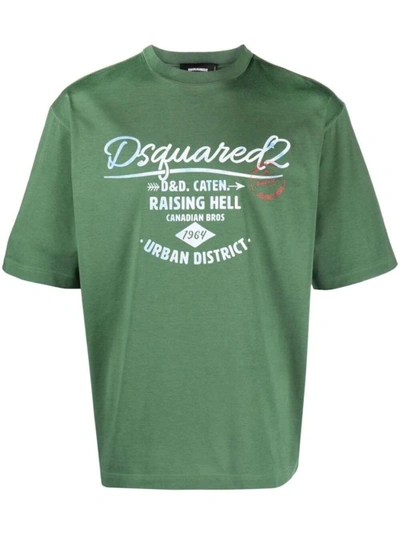 Dsquared2 Logo-print Green Cotton T-shirt In Green