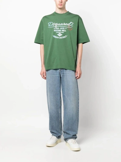 Dsquared2 Logo-print Green Cotton T-shirt In Green