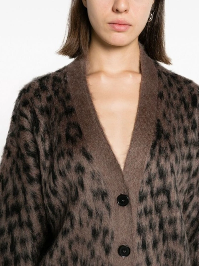 Shop Msgm Leopard-print Button-up Cardigan In Grey
