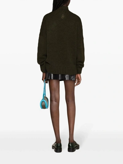 Shop Jw Anderson Roll-neck Forest Green  Ribbed Knitwear Jumper In Black