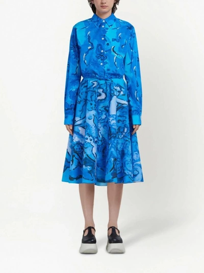 Shop Marni Painterly-print A-line Skirt In Blue