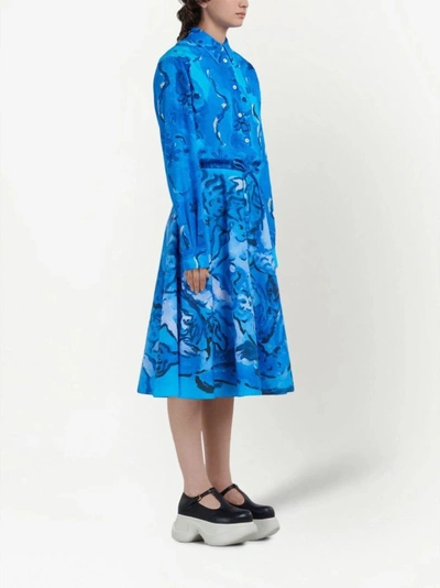 Shop Marni Painterly-print A-line Skirt In Blue