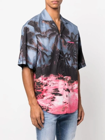 Shop Dsquared2 Palm Tree-print Short-sleeved Shirt In Grey