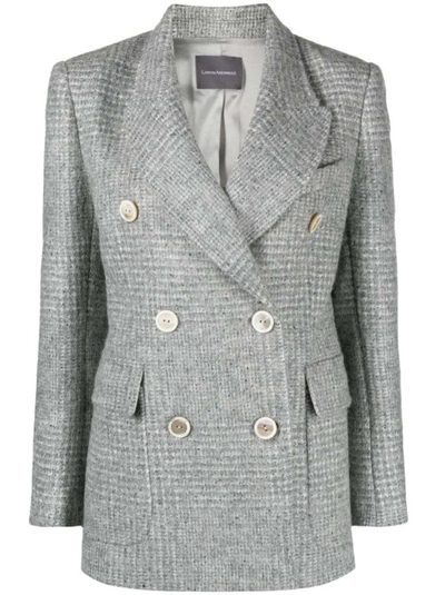 Shop Lorena Antoniazzi Checked Double-breasted Blazer In Grey