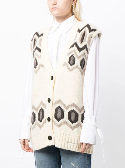 Shop Ganni Patterned Intarsia-knit Wool Knitwear Vest In Neutrals