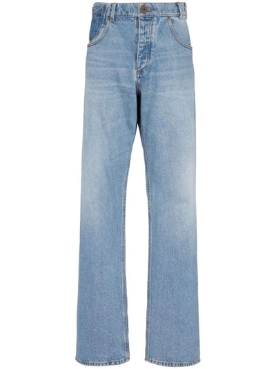 Shop Balmain Contrast-pocket Wide-leg Denim Jeans In Blue