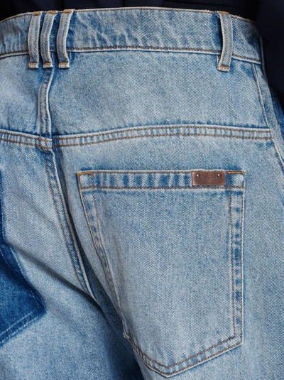 Shop Balmain Contrast-pocket Wide-leg Denim Jeans In Blue