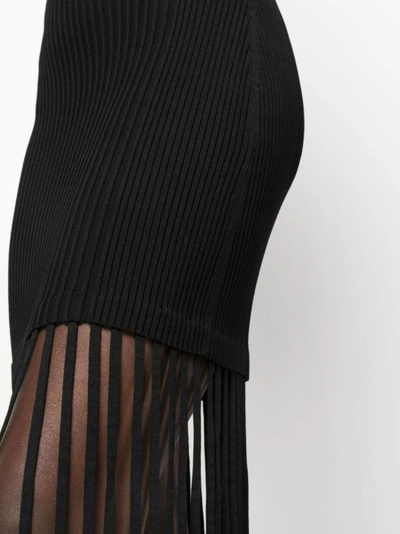 Shop Ganni Fringed Ribbed-knit Minidress In Black