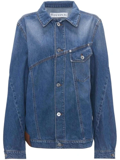 Shop Jw Anderson Anchor-logo Deconstructed Denim Jacket In Blue