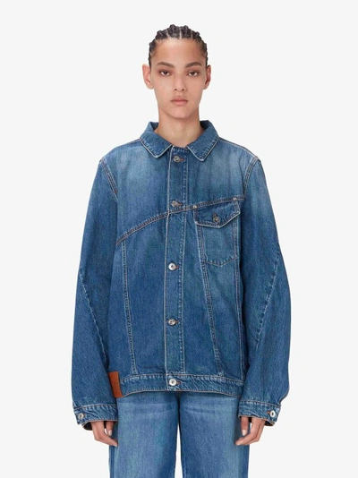 Shop Jw Anderson Anchor-logo Deconstructed Denim Jacket In Blue