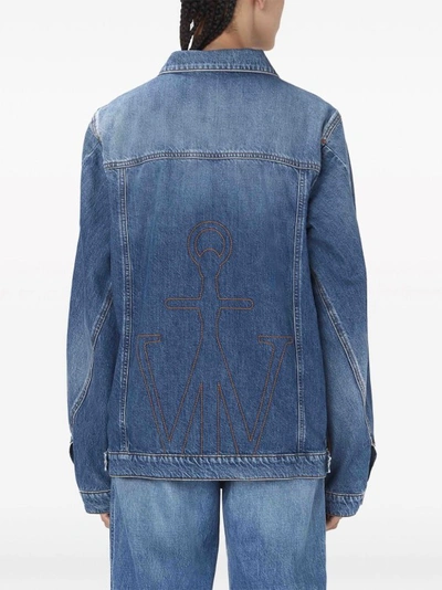 Shop Jw Anderson Anchor-logo Deconstructed Denim Jacket In Blue