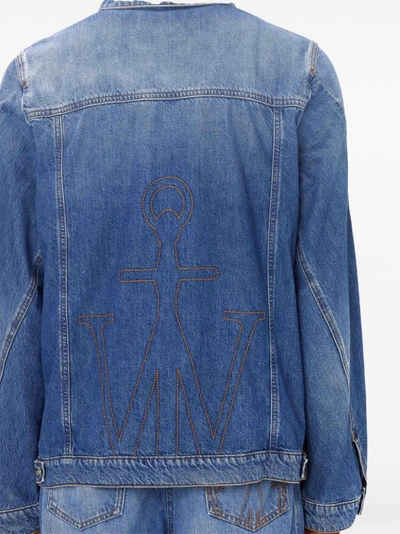 Shop Jw Anderson Anchor-logo Deconstructed Denim Jacket In Blue