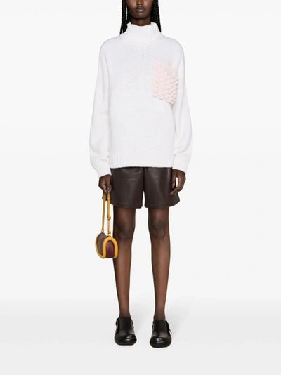 Shop Jw Anderson Roll-neck White/pink Ribbed Knitwear Jumper
