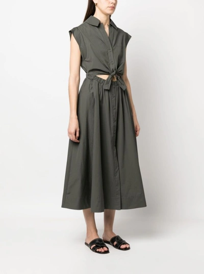 Shop Lorena Antoniazzi Lace-up Midi Cotton Dress In Grey