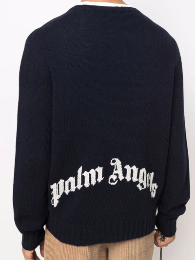 Shop Palm Angels Intarsia-knit Logo Long-sleeve Jumper In Black