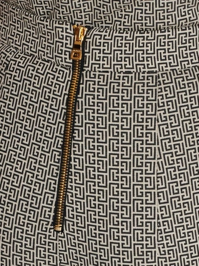 Shop Balmain Monogram Jacquard Flared Trousers In Grey