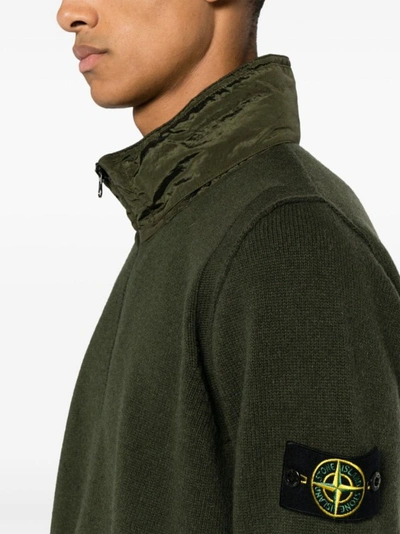 Shop Stone Island Compass-badge Concealed-hood Wool-blend Knitwear Cardigan In Black