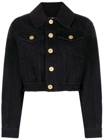 Shop Balmain Denim Noir Shirt Jacket In Black