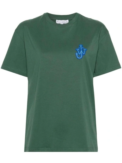 Shop Jw Anderson Logo-patch Green Cotton T-shirt