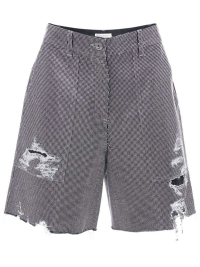 Jw Anderson Distressed Embellished Denim Shorts In Grey