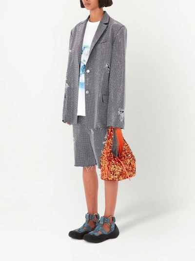Jw Anderson Distressed Embellished Denim Shorts In Grey