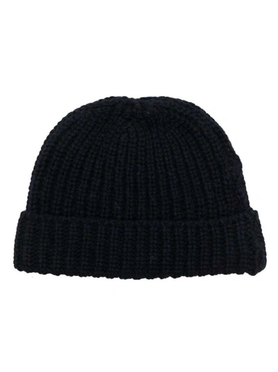 Shop Eleventy Ribbed-knit Blue Beanie In Black