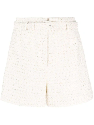 Shop Self-portrait Belted Bouclé Shorts In White