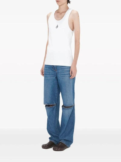 Shop Jw Anderson Logo-embroidered Cotton Tank Top In White