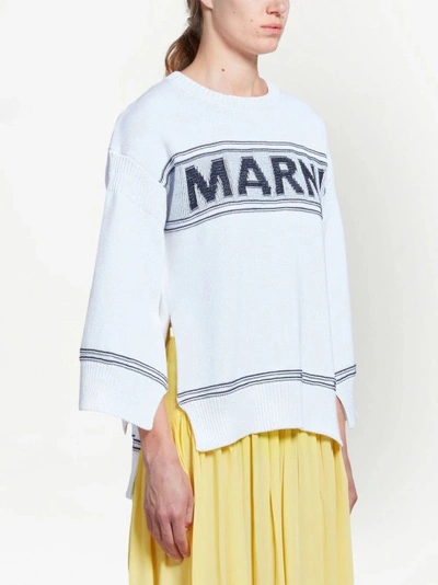 Shop Marni Logo Intarsia-knit Knitwear Sweater In White