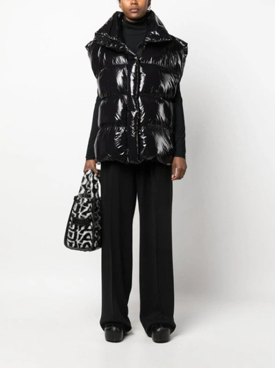 Shop Msgm Glossy Padded Zip-up Gilet In Black