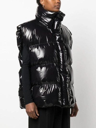 Shop Msgm Glossy Padded Zip-up Gilet In Black