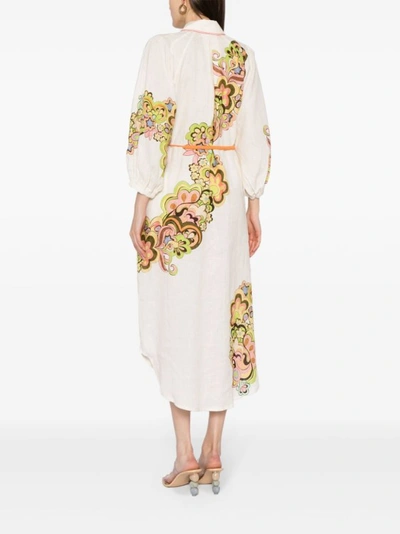 Shop Alemais Floral-print Button-down Dress In Neutrals