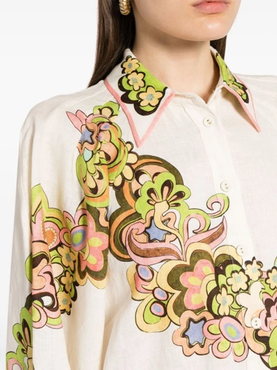 Shop Alemais Floral-print Button-down Dress In Neutrals