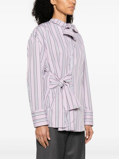 Shop Msgm Bow-detail Striped Shirt In Purple