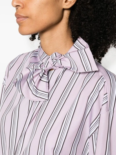 Shop Msgm Bow-detail Striped Shirt In Purple