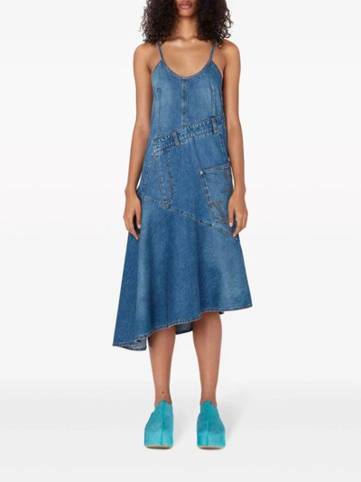 Shop Jw Anderson Asymmetric Cotton Denim Dress In Blue