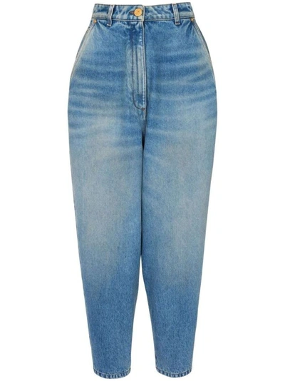 Shop Balmain High-waisted Tapered Denim Jeans In Blue